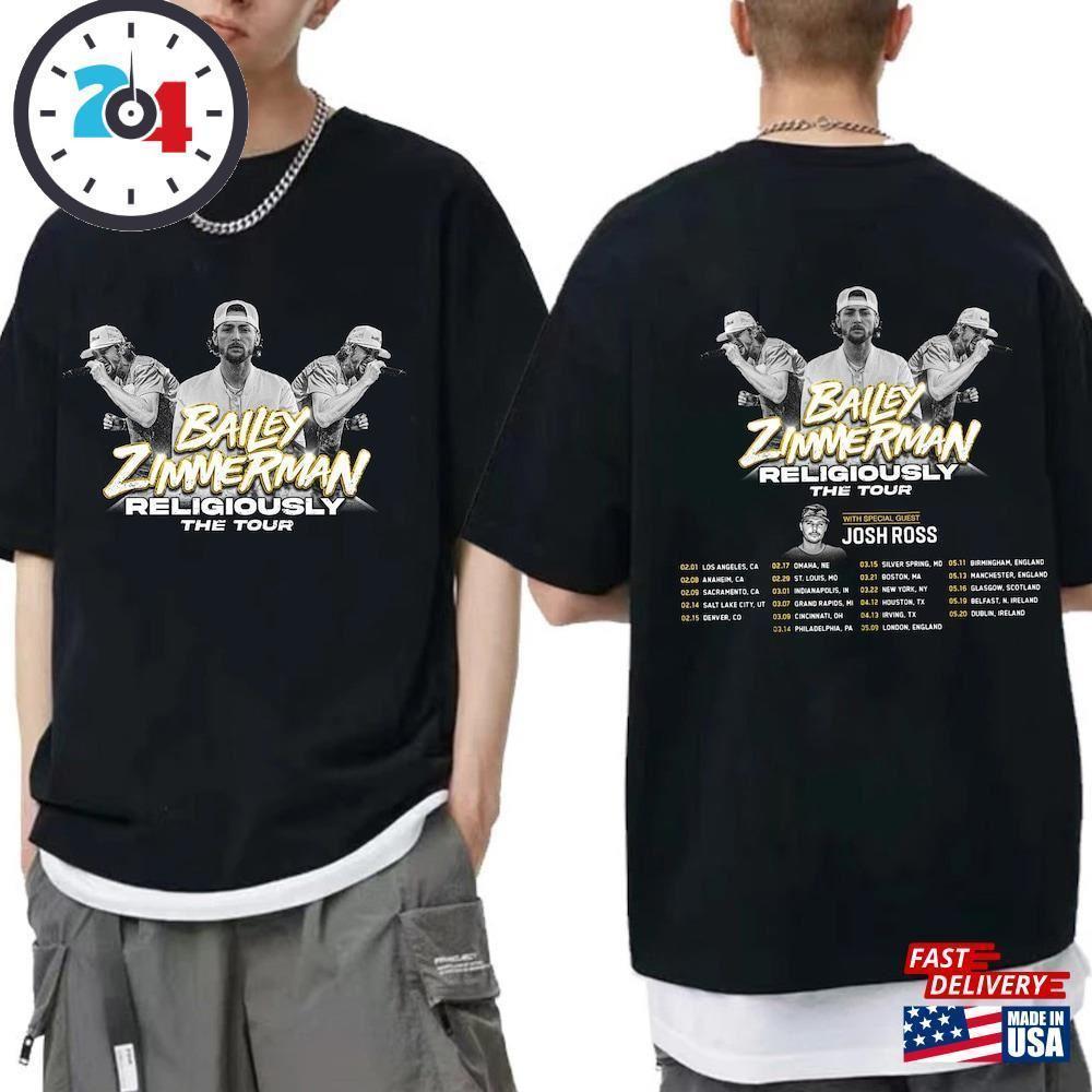 Bailey Zimmerman Religiously World Tour  Shirt Fan 2 Sided